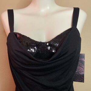 Almost famous Black Sequin drape neck stretch club Top M NWT